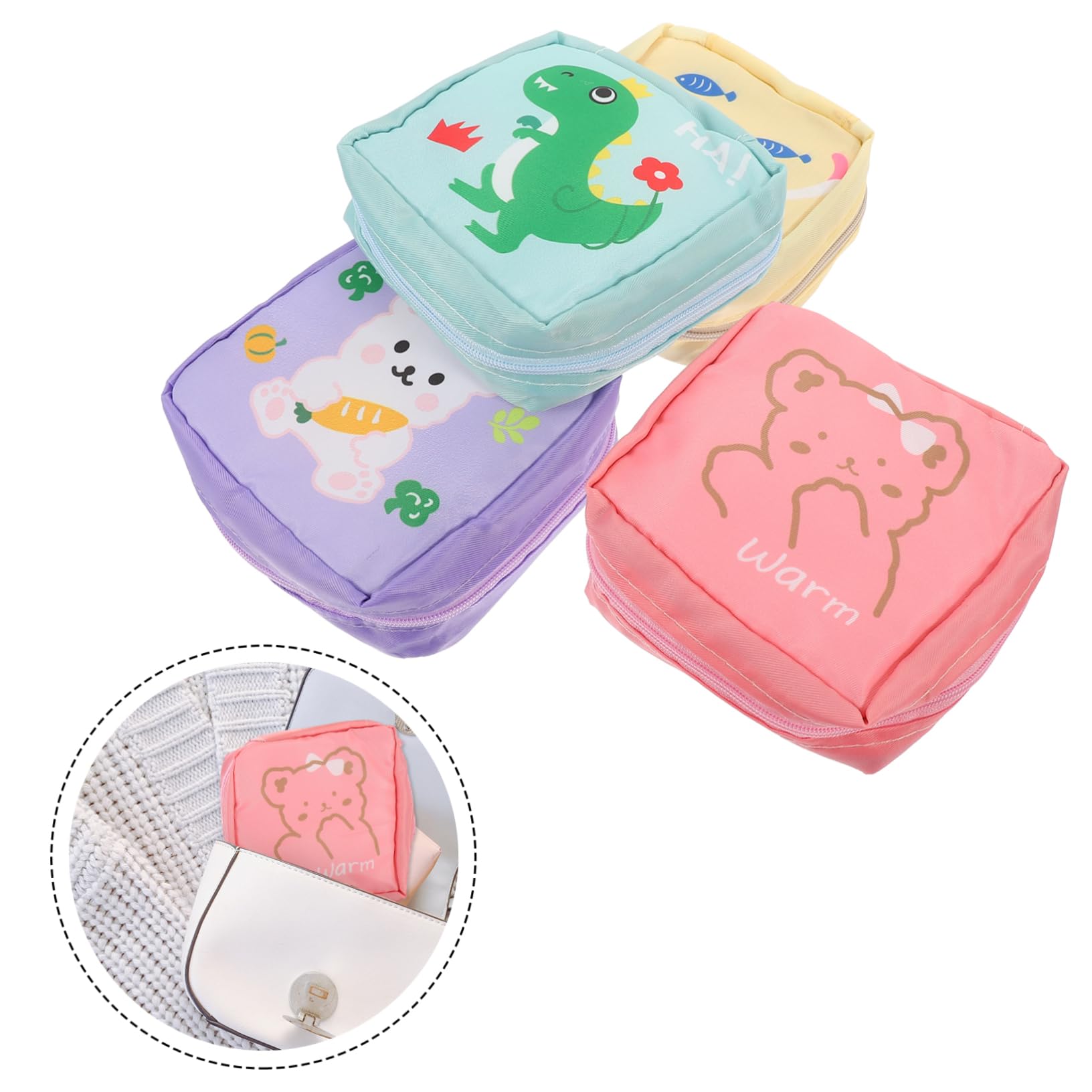 4 set Borsa Per Il Trucco Con Ragazza Dei Cartoni Animati Assorbenti Igienici Piccoli Sacchetti Per Monete Pratici Per Il Ciclo Mestruale Borsa Portaoggetti Per 4 pezzi * 4