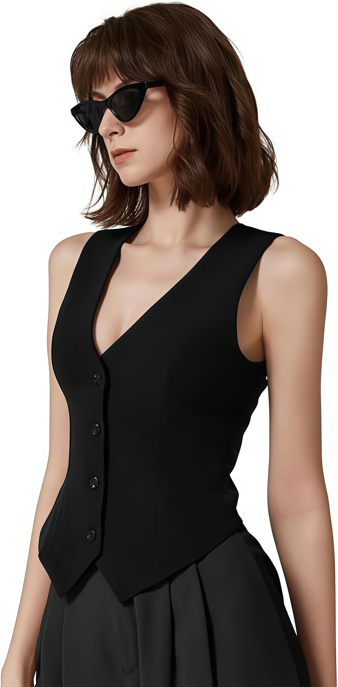 Gilet Donna Elegante, Gilet da Donna Elegante con Scollo A V Estivo Slim con Bottoni Senza Maniche Blazer Giacca Tinta Unita Waistcoats Top per Il Lavoro Quotidiano.