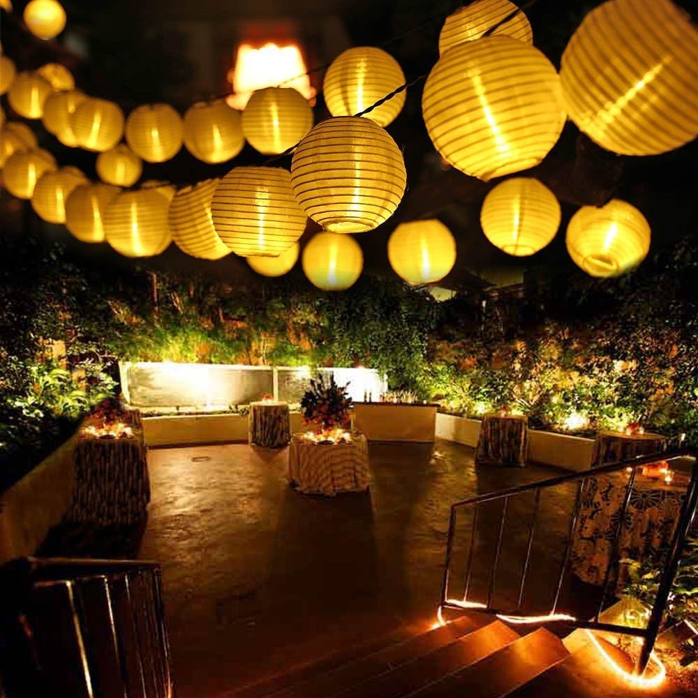 Qedertek Solar Lantern String Lights Outdoor, 26.2ft 30 LED 2 Modes Garden Solar Lights, Waterproof Solar Fairy Lights for Summer Garden, Party, Fenced, Lawn, Yard, Patio Decorations (Warm White)