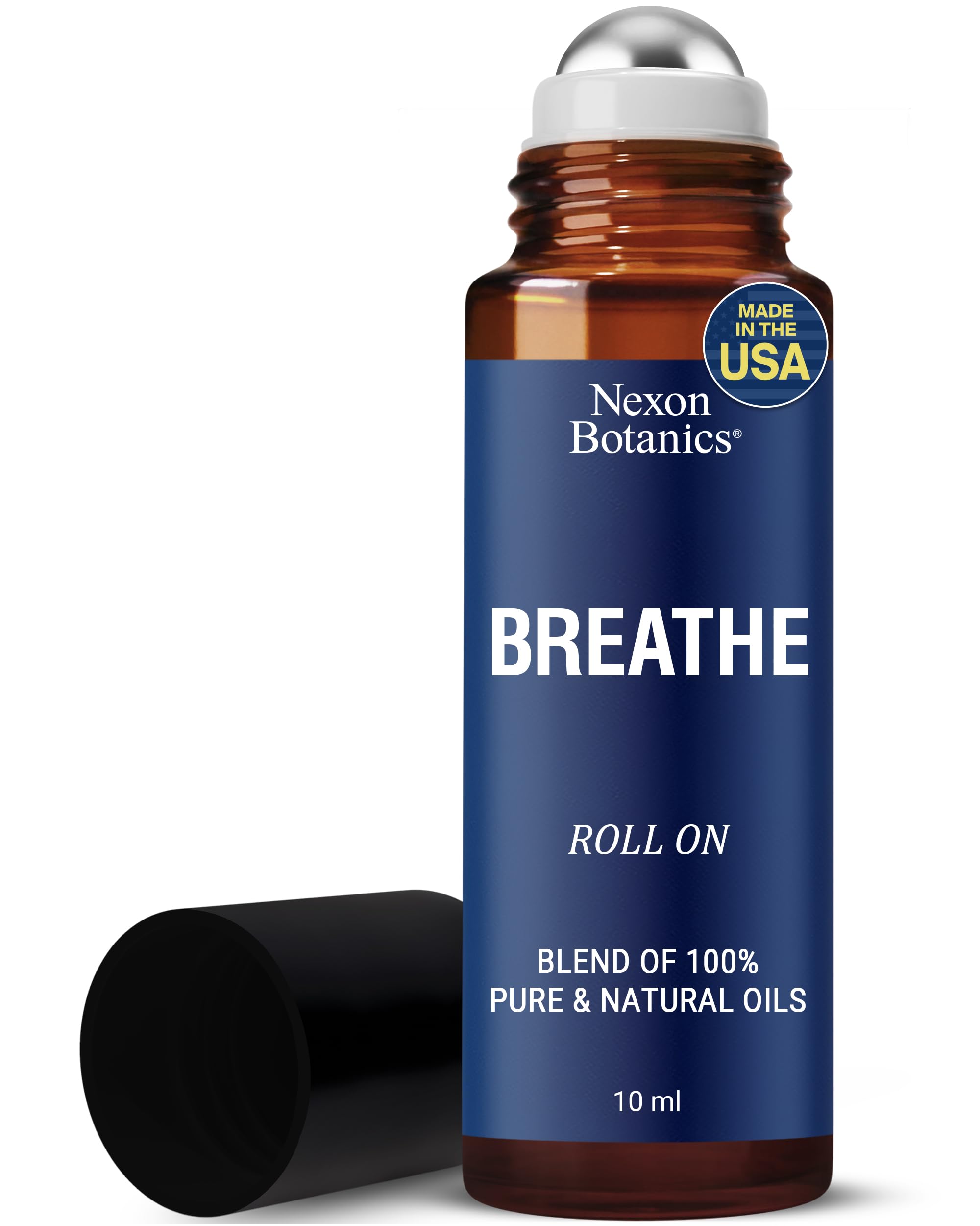 Breathe Essential Oil Roll-On Blend 10 ml - Pure Eucalyptus, Peppermint & Rosemary Oils Roller for Clear Breathing & Respiratory Support - Nexon Botanics