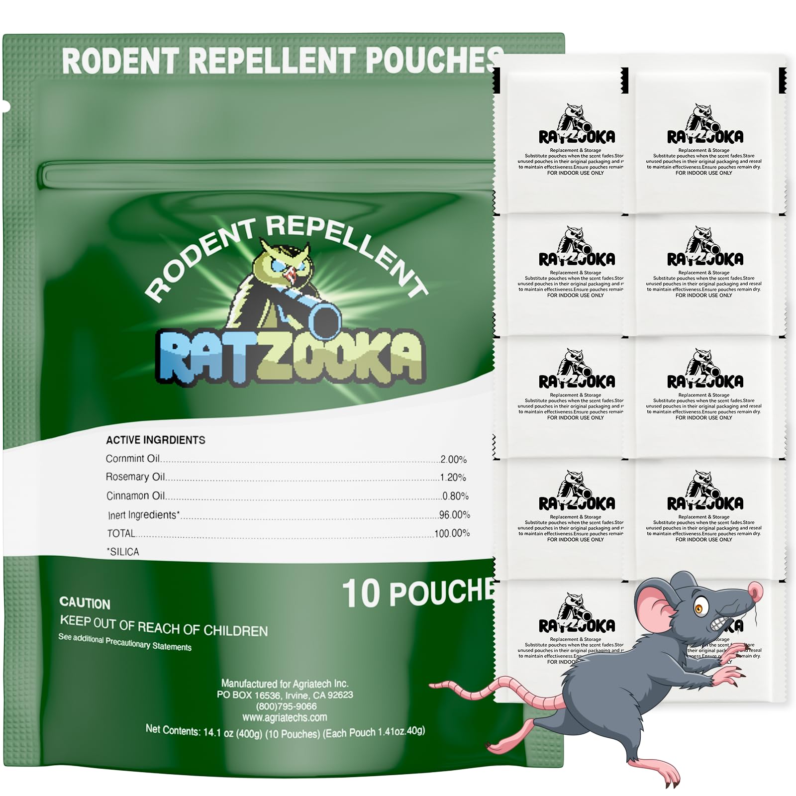 Mouse Repellent Pouches, Natural Formula with Peppermint & Rosemary Oil, Mice Repellent Indoor, Keep Mice and Rats Out of Your Home, Car, RV, Garage, Cabin (10 Pouches)