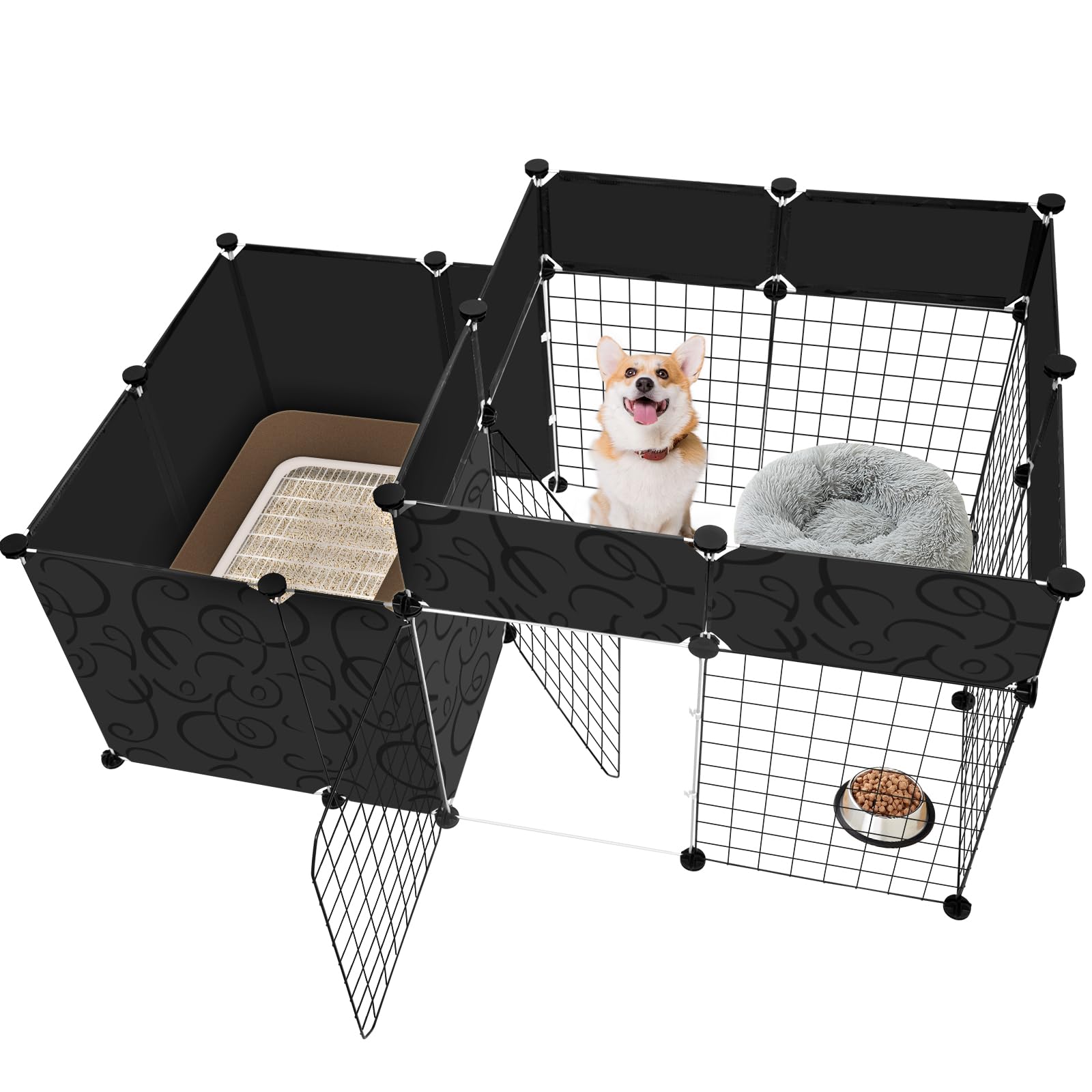 WHDPETS Pet Playpen with Door, Portable Pet Play Pen for Small Dogs, Puppy Pen Pet Playpen for Indoor/Outdoor Use, Metal Exercise Dog Play Fence with Litter Box Enclosure