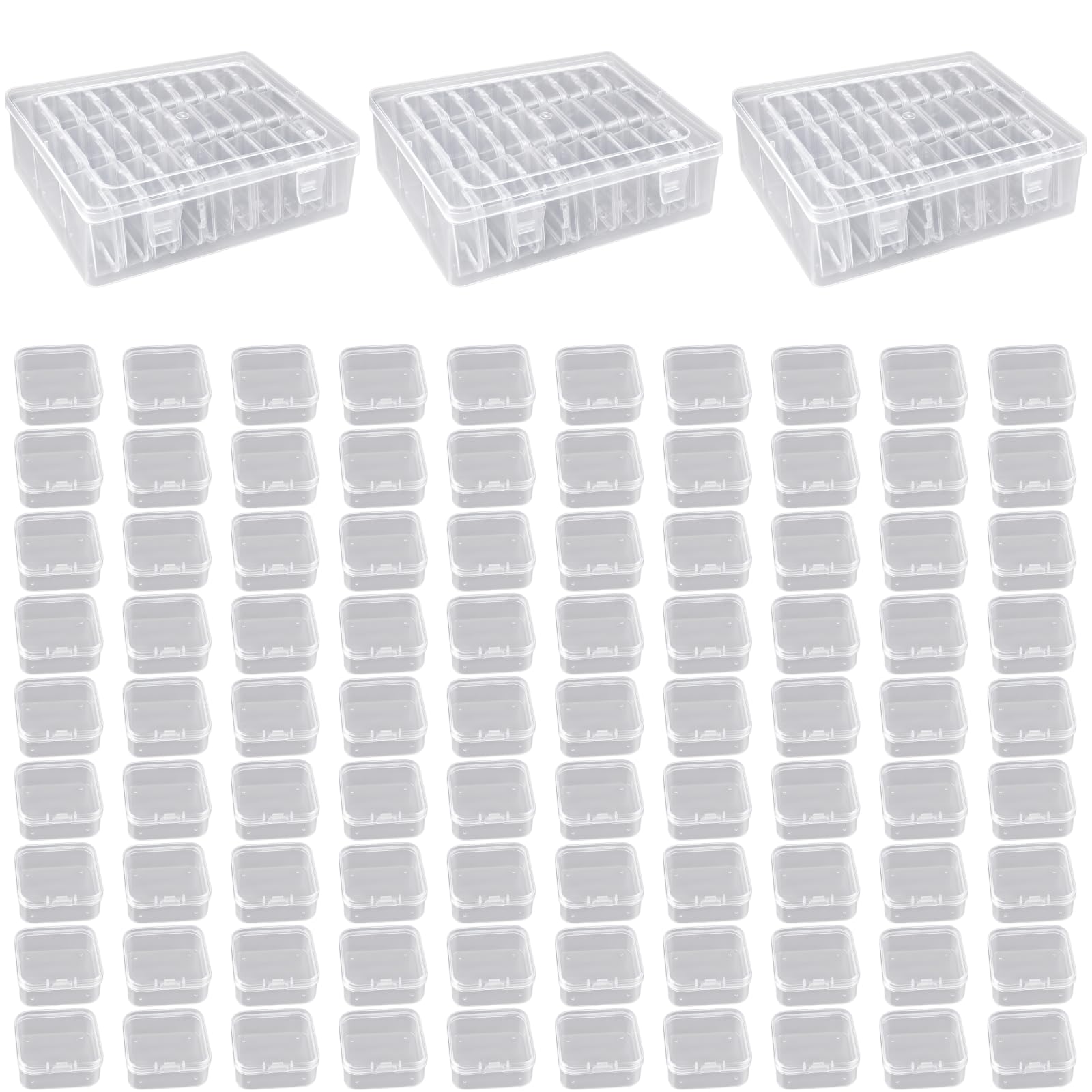 Organizery dekoracyjne i do przechowywania z 90 szt. małych pudełek 5,6 x 5,6 x 2 cm, 30 przezroczystych pudełek do przechowywania koralików, 22,6 x 17,5 x 6,1 cm, organizer na koraliki do