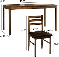 Vista 2 de 5-Piece Solid Wood Indoor Modern Rectangular Dining Table Set for 4,Table and 4 Chairs Set with PU Leather Cushion for Kitchen,Bar,Living