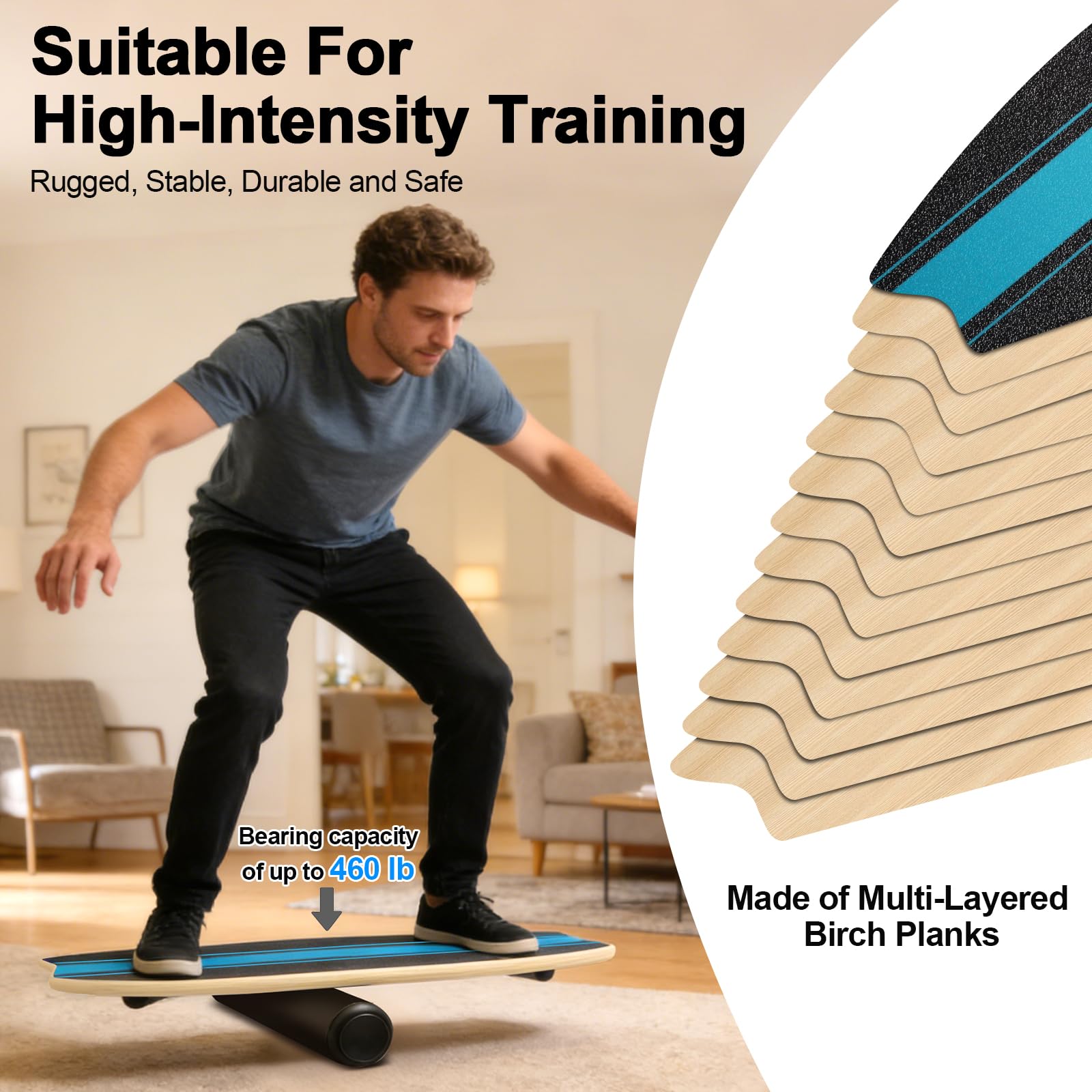 Diesisa Balance Board: Tavola Oscillante Per Surf 7 In 1 - Set Di Tavola Per Equilibrio In Legno Con Rullo E Palla Per Equilibrio - Balance Trainer Per Allenamento Di Surf, Fitness, Riabilitazione