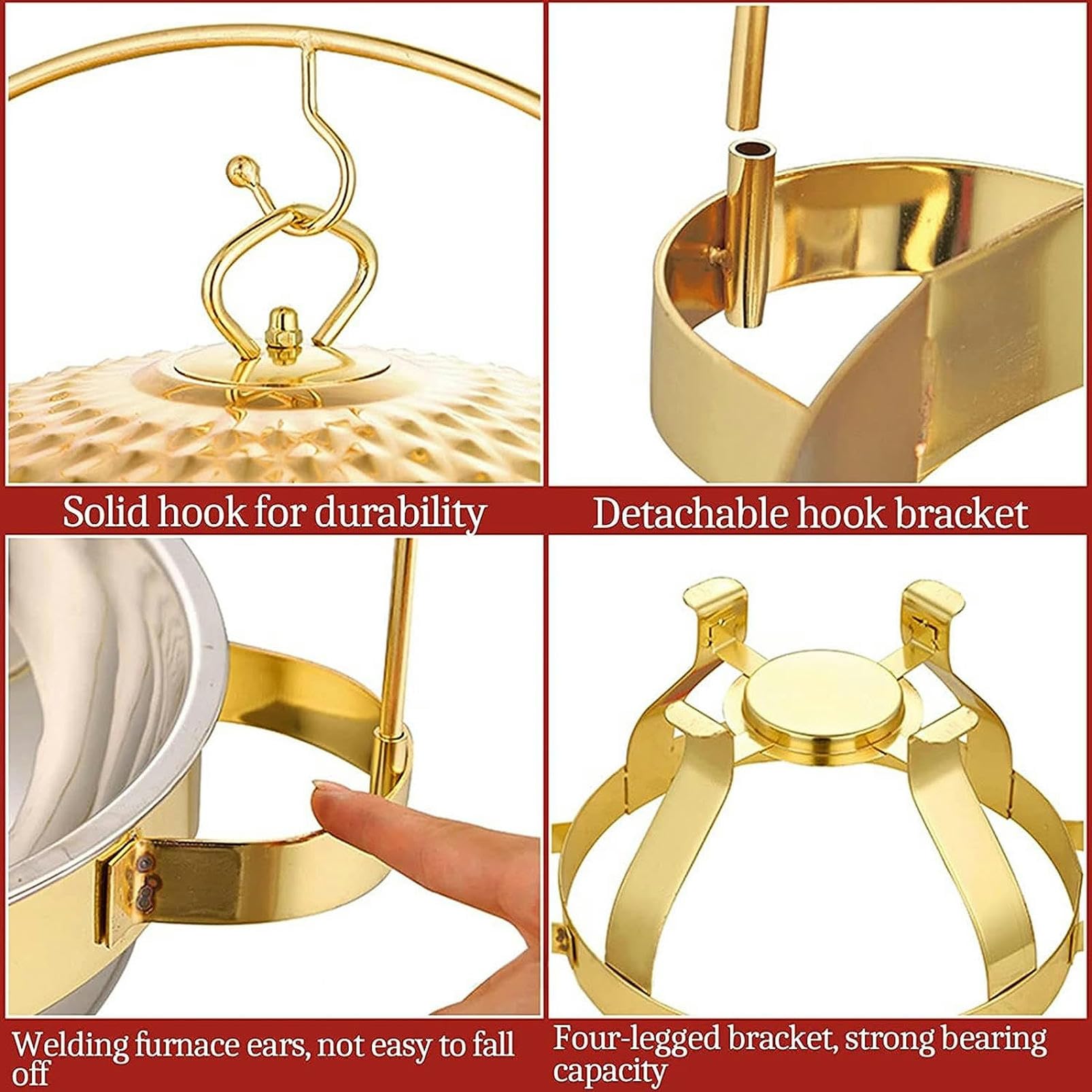 Chafing Dish in acciaio inossidabile dorato con gancio, set di contenitori riscaldanti per buffet di catering, include teglia per cibo, teglia per acqua, contenitore per combustibile, per feste, mat