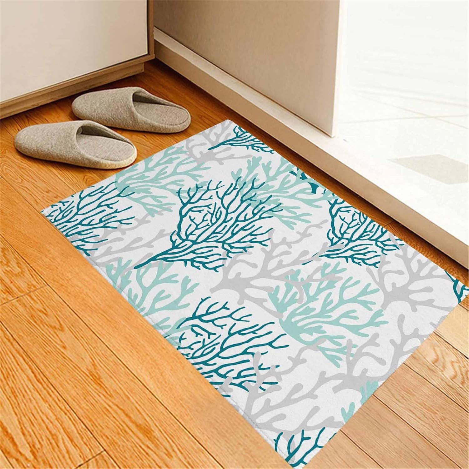 Turquoise Coral Bathroom Runner Rug Bathmat Soft Bath