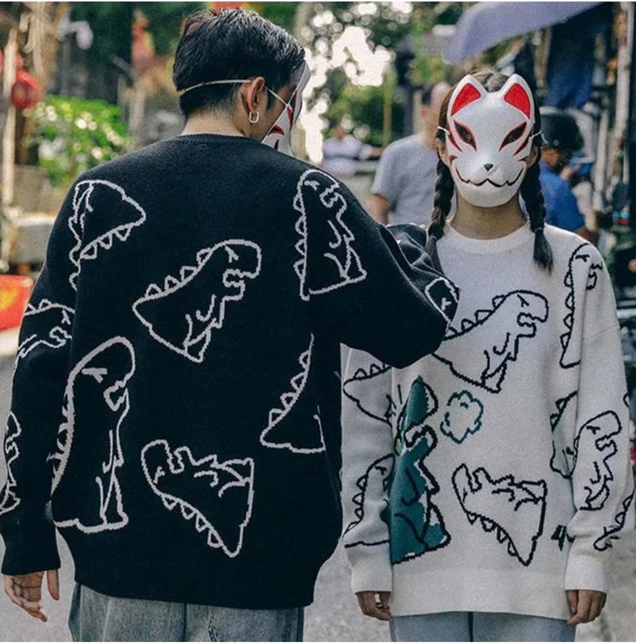 Yimoon Men Oversized Sweater Graphic Cable Knit Jumper Cute Unisex Crewneck Pullover - Image 3