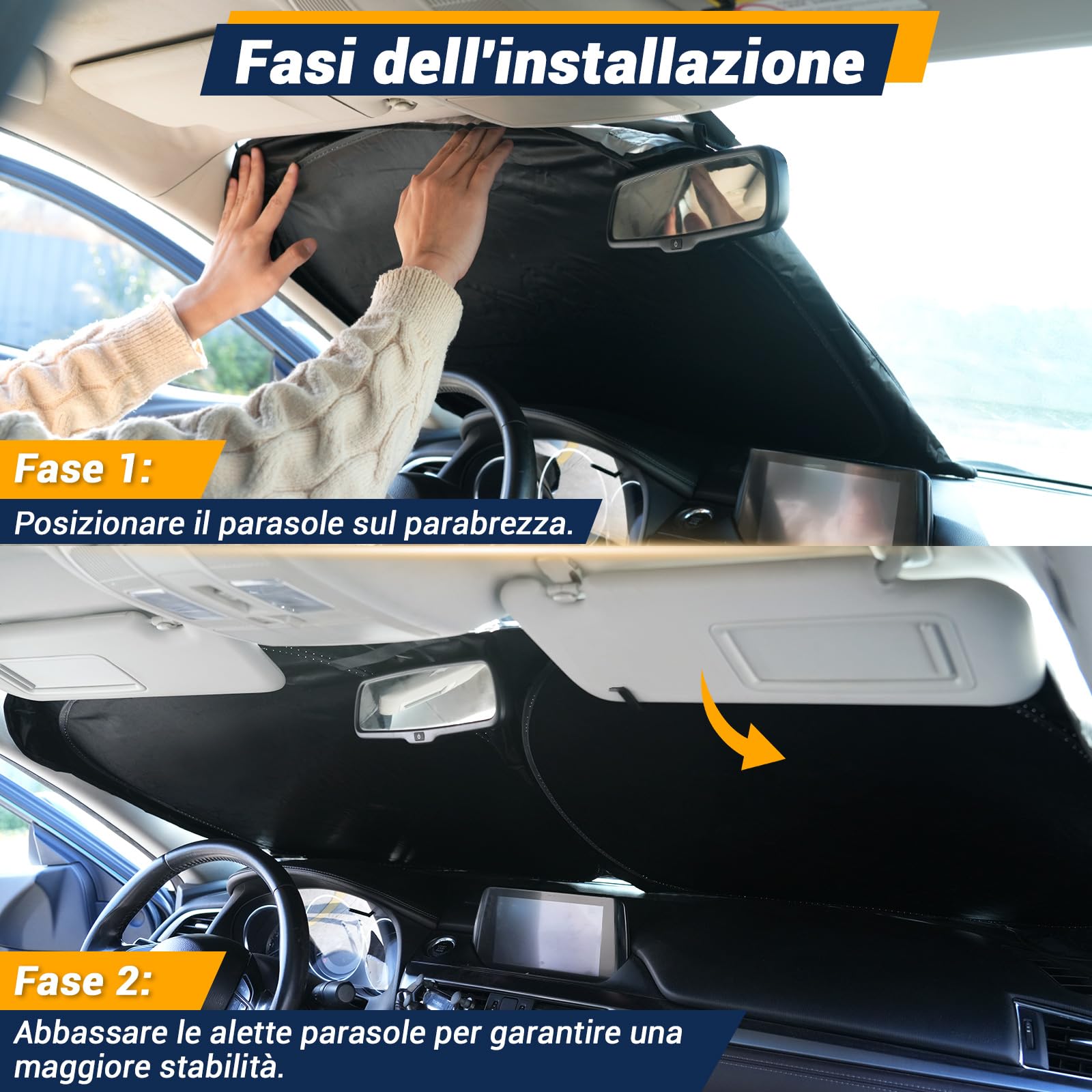 Tendine Parasole per Auto, Protezione Solare Auto, Protezione UV Auto, 2025 Ombrellone Riflettente Pieghevole con Shutz UV per Auto Parabrezza (L)