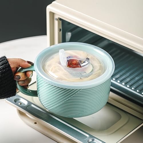 Miniatura 4 de Tazones de sopa de gran tamaño con asas taza de sopa de 38 onzas con asa, tazón grande de cerámica con tapa apto para microondas - Taza de sopa