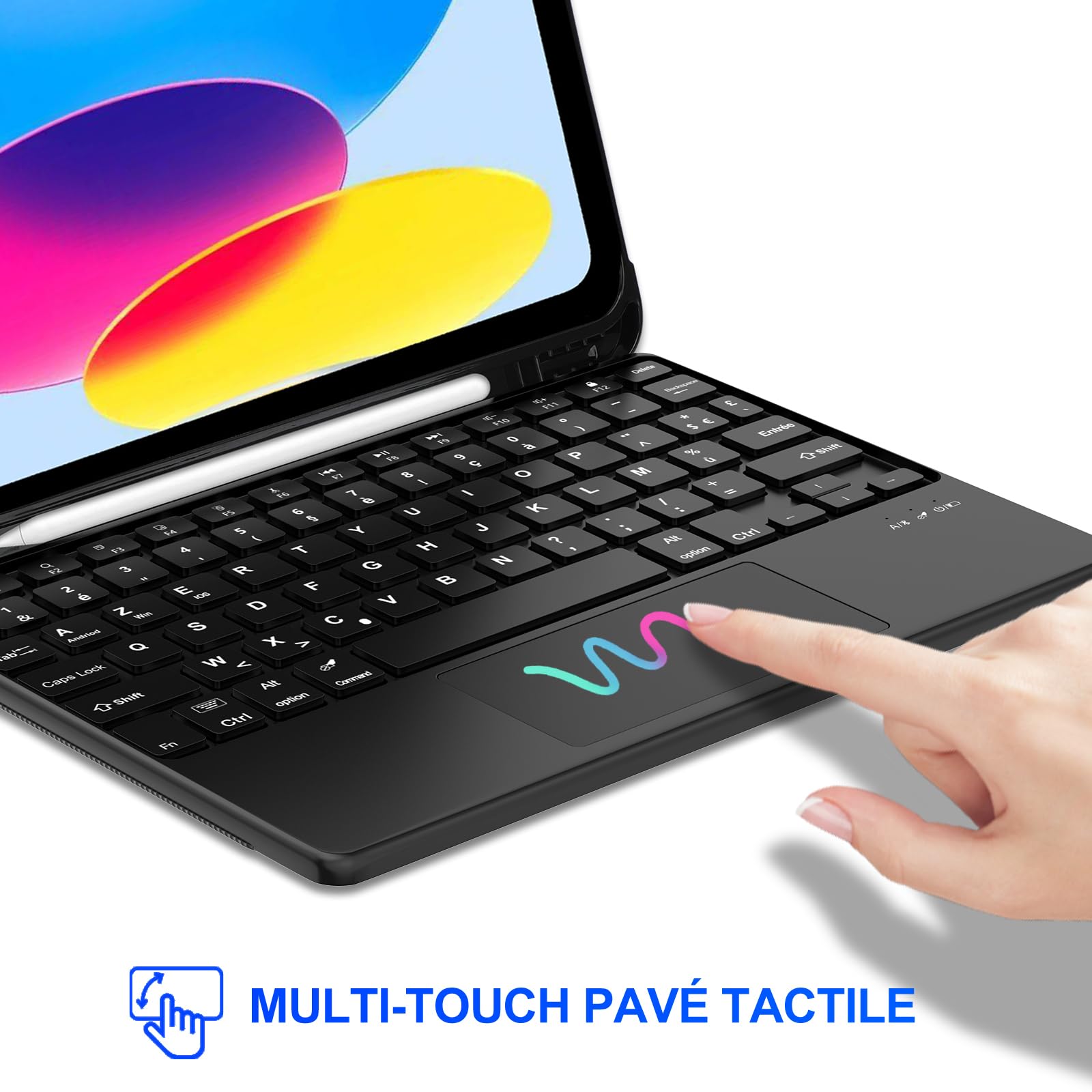 Clavier Avec Trackpad Pour IPad 10ème/11ème Génération - AZERTY, Détachable, Porte-crayon - Compatible IPad 10.9/11 Pouces 2024-2025