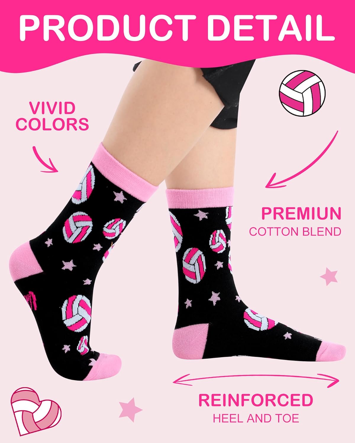 Patelai 12 Pairs Novelty Volleyball Socks for Women Funny Sport Cotton Crew Sock Bulk Gifts for Volleyball Lovers Team Player - Image 6