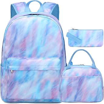 Jumpopack Girls Backpack Set With Lunch Box – Marble Print School Bag For Teens, Light Blue, Medium