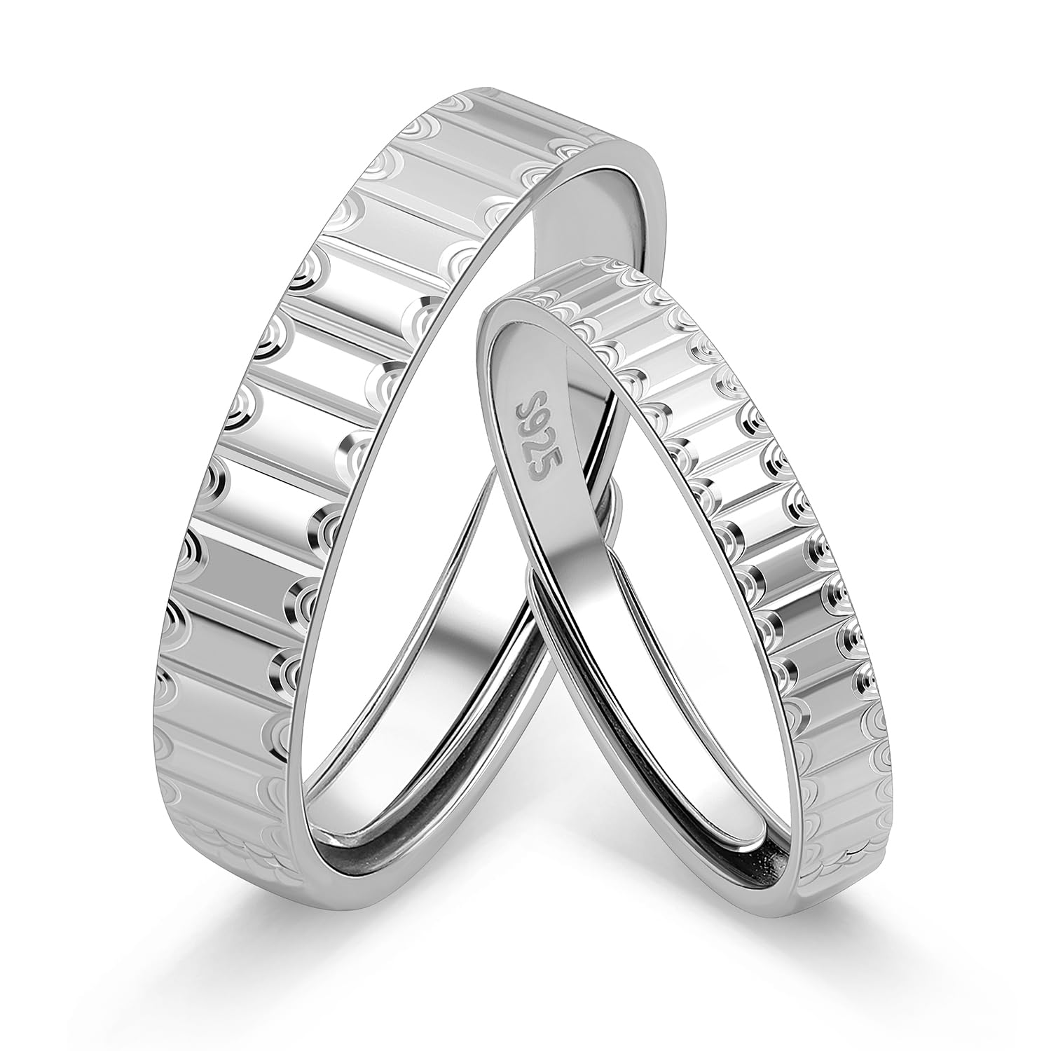 Meissa Anillos de Pareja Ajustables de Plata 925 con Relieve Geométrico Alianzas Modernas para Compromiso o Boda