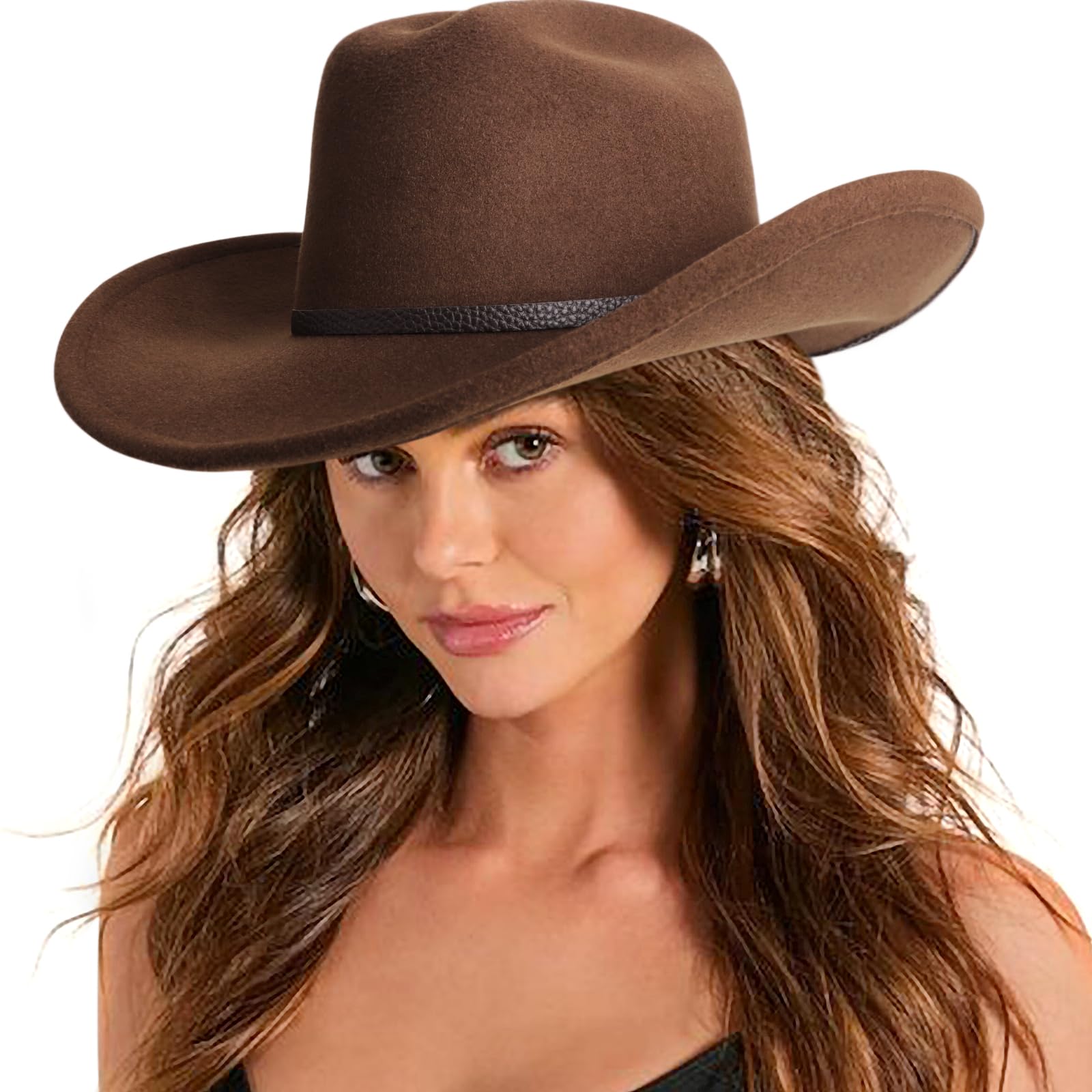 DRESHOW Cowboy Hat for Women and Men Classic Felt Western Hat for Cowboys Cowgirls Wide Brim Belt Buckle Retro Fedora Hats Unisex Caps