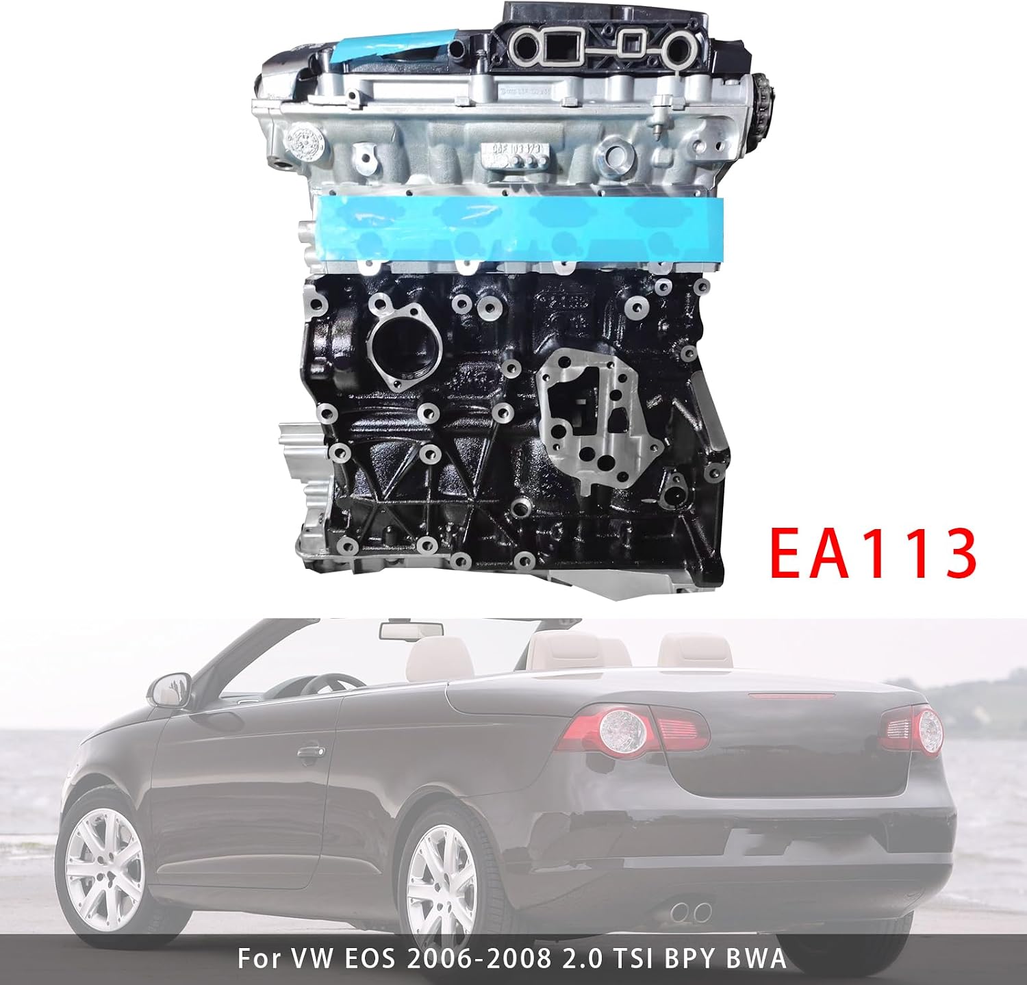 Topteng EA113 Engine Long Block Assembly – 2.0T Turbo Gasoline Engine for VW for Audi for Skoda 2004–2008 Select Models, Fits AXX BPY BWA BGB BPG BWE BYK Models, 4-Cylinder 2.0L DOHC