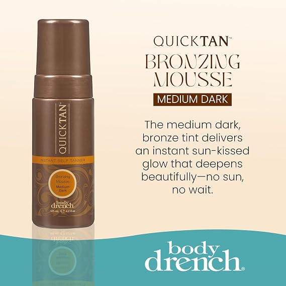 Body Drench QuickTan Self Tanner Mousse Medium Dark Tan, Sunless Tanning Foam for Body, Natural-Looking Glow, 4.2 oz