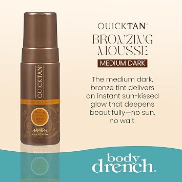 Body Drench QuickTan Self Tanner Mousse Medium Dark Tan, Sunless Tanning Foam for Body, Natural-Looking Glow, 4.2 oz