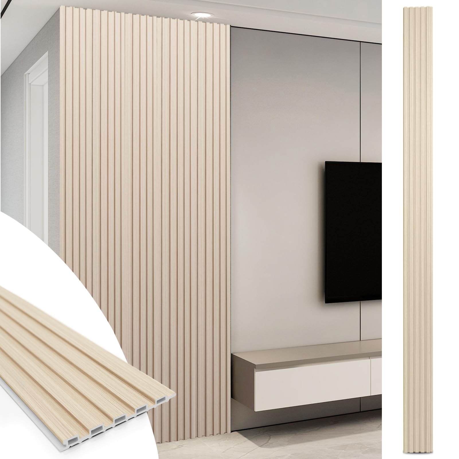 Photo 1 of Art3d WPC Slat Wall Panels, 8-Pack 108 x 6 Inch 3D Wall Accents for Interior Wall Decor, Living Room, Bedroom, Oak
