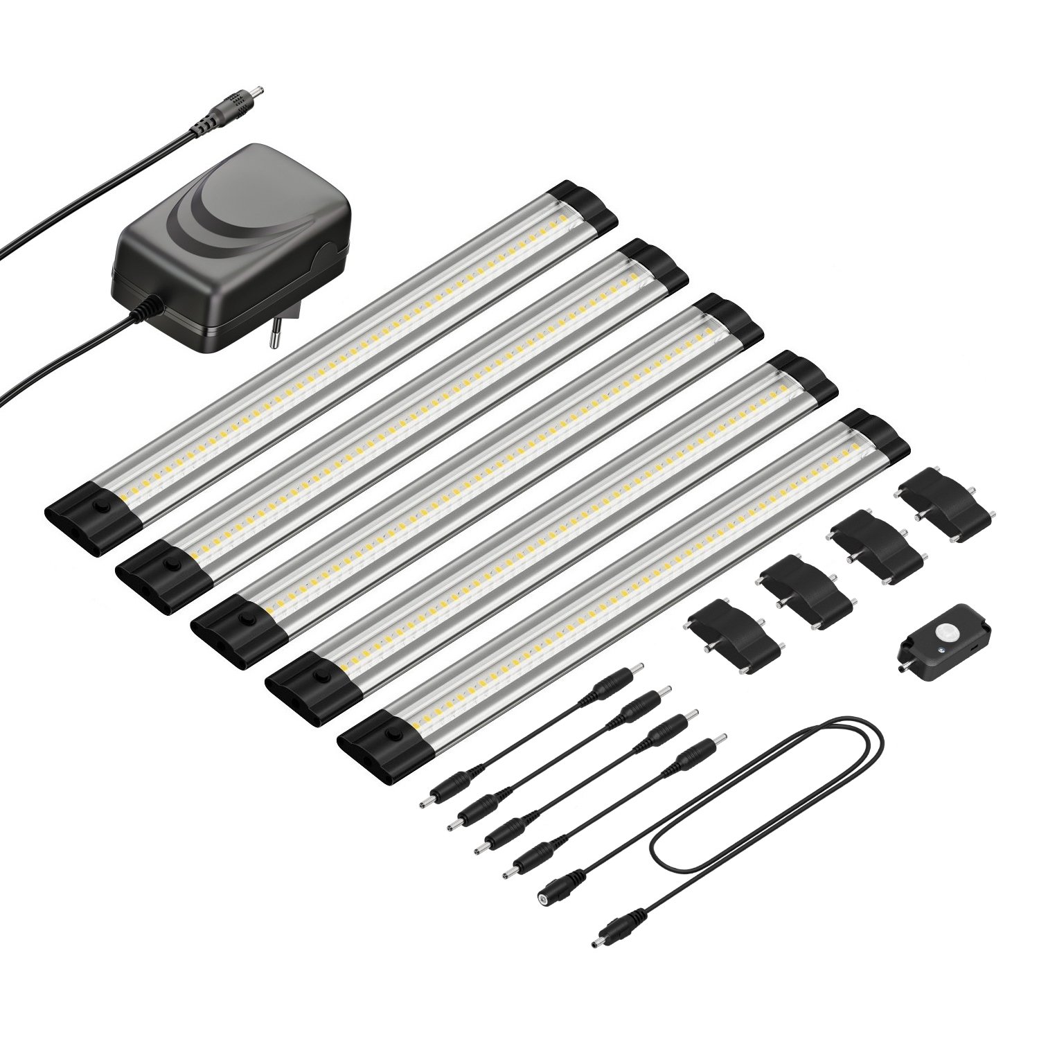 parlat LED Unterbau-Leuchte Siris, Bewegungsmelder, flach, 30cm, je 370lm, weiß, 5er Set