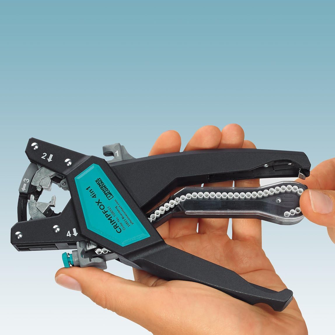 PHOENIX CONTACT Crimpfox 4-in-1 set tool for processing wire end ferrules according to DIN 46228-4 0.5 mm² to 2.5 mm² equipped with forced lock, cutting, stripping, drill and crimping unit