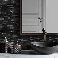 Vista 8 de SUNWINGS Azulejos autoadhesivos de piedra natural 3D de mosaico para despegar y pegar, 12 x 11 pulgadas, 5 hojas adhesivas en muro para cocina