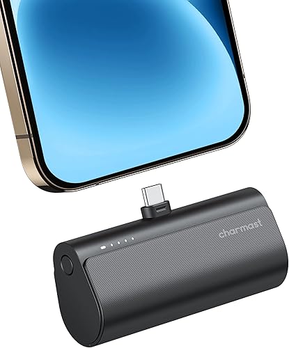 charmast Cargador portátil USB C para iPhone 171615, batería de carga rápida de 5000 mAh con conector tipo C integrado, mini banco de energía de 20