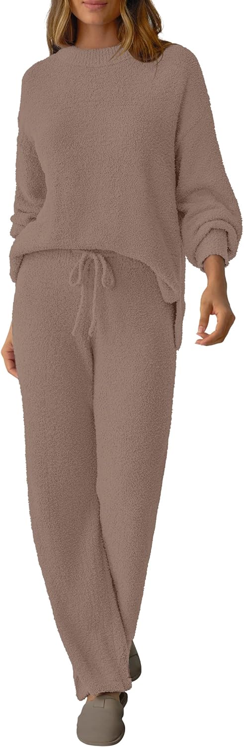 Women's 2 Piece Oversized Fuzzy Fleece Pajama Set Long Sleeve Fall Winter Pajamas Lounge Sets 2025 Trendy Pajamas - Image 2