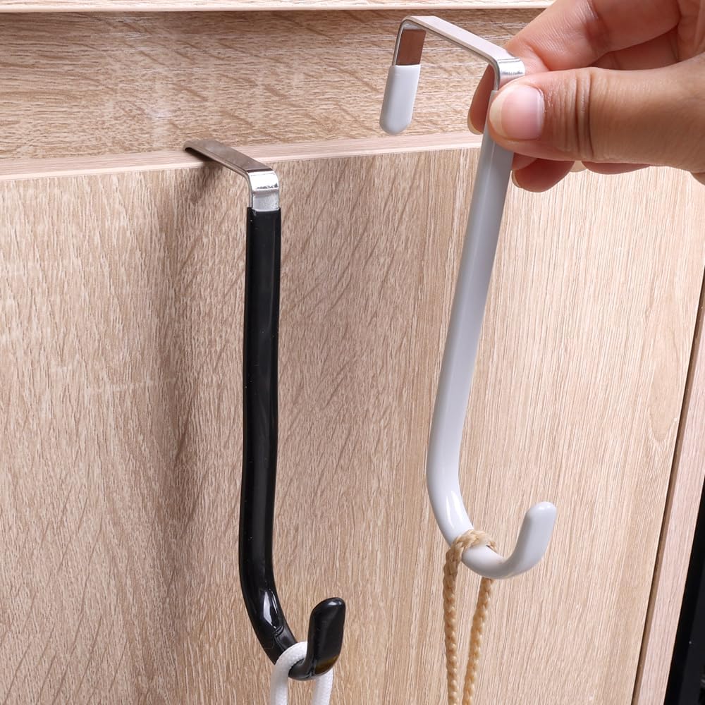Creative Cabinet Door Mounted Detachable S-Shaped Hook Multipurpose Space Saving Clothes Towel Storage Hooks, White