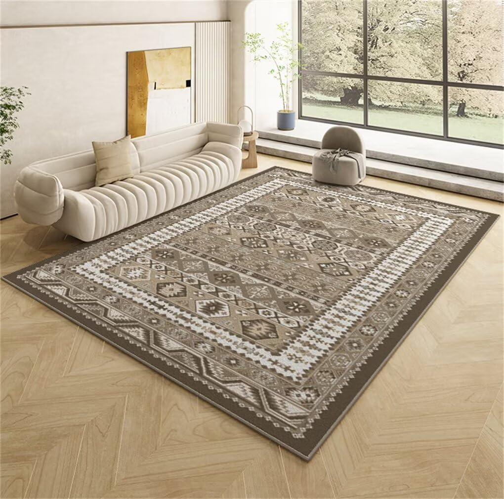 Tapis de salon gris 200x250cm rétro avec motif floral pour chambre d'enfant