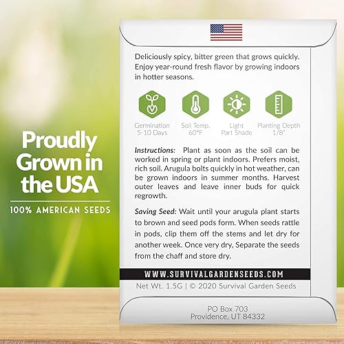 Miniatura 2 de Survival Garden Seeds - Semilla de rúcula para plantar - Paquete con instrucciones para plantar y cultivar verduras de hoja verde cohete en tu hogar