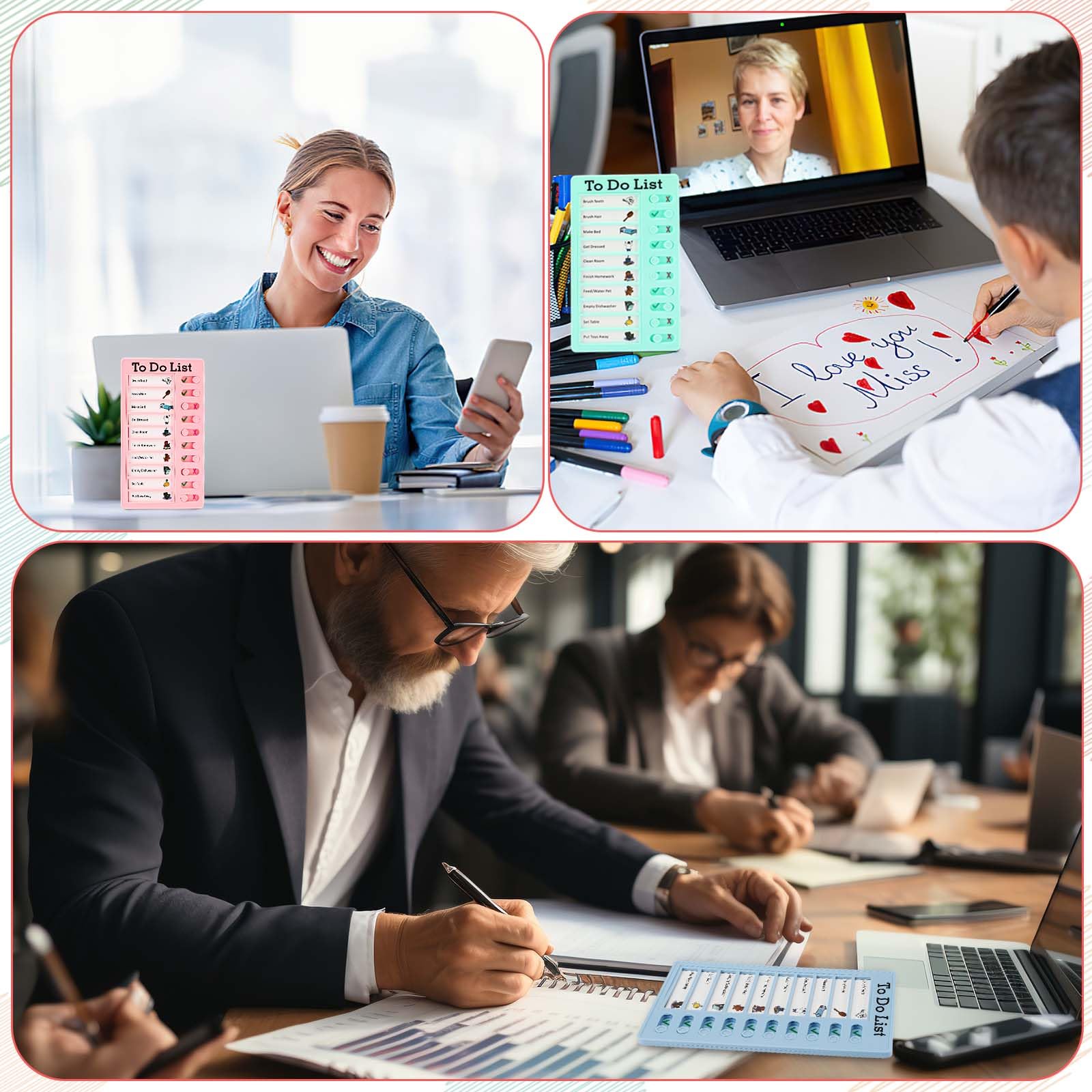 Litimkat Lot de 4 Tableau Memo Checklist avec 10 Papiers Effaçables à Sec