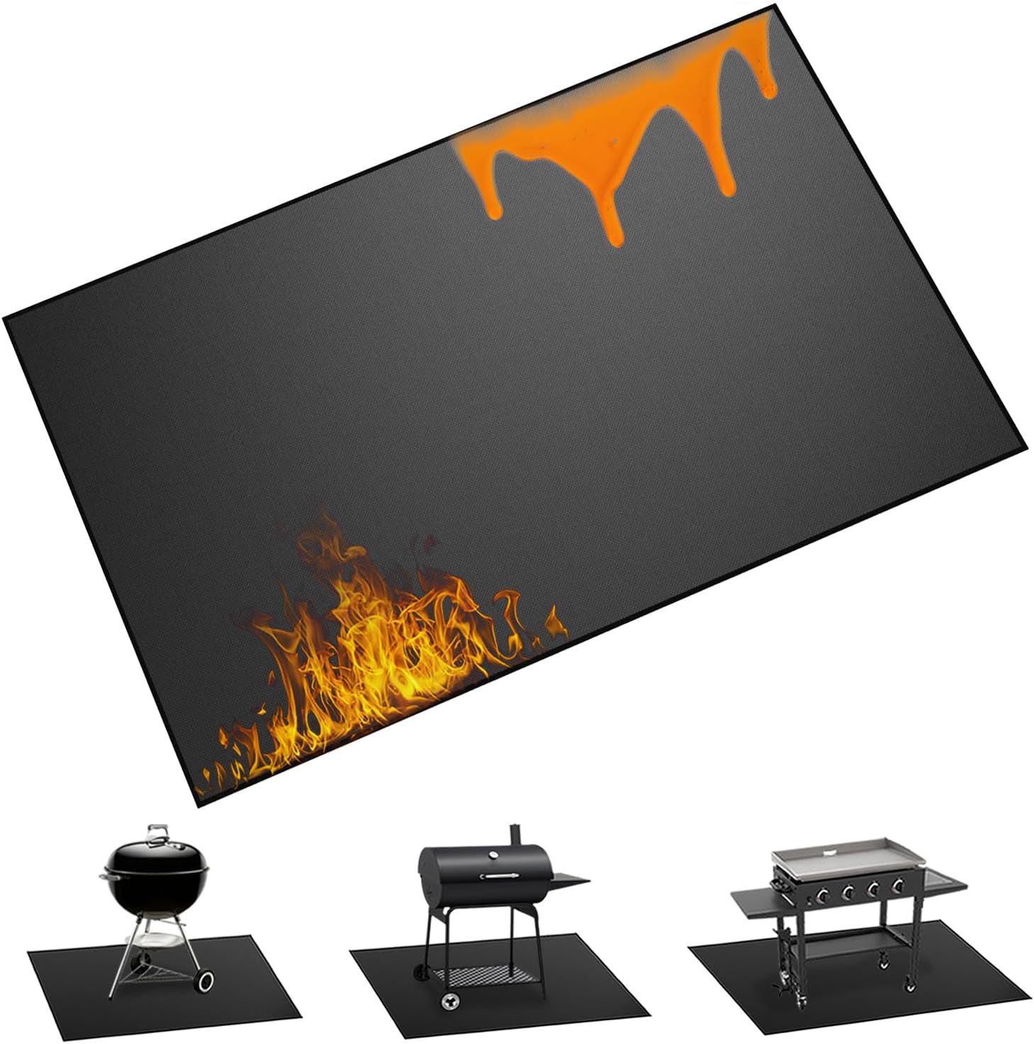 55×39 inch Heavy Duty Large Under Grill Mats for Outdoor Grill, Double-Sided Fireproof, Waterproof, Oil Proof Deck and Patio Protector, BBQ Mat Grill Floor Mats Fireplace Fire Pit Mat