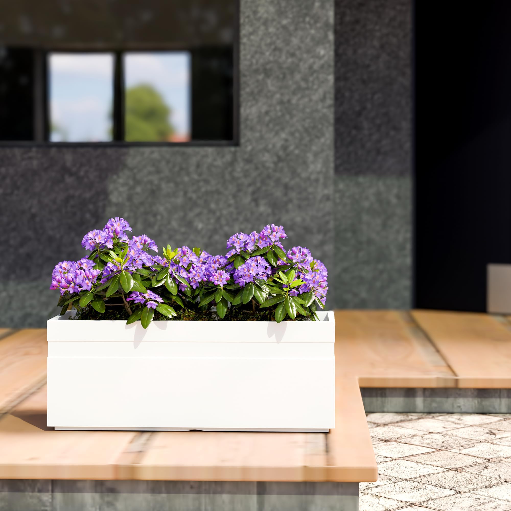 YUCCABE ITALIA Plastic Fox-B GT Rectangular Planter Indoor and Outdoor (White, 21 Inch)