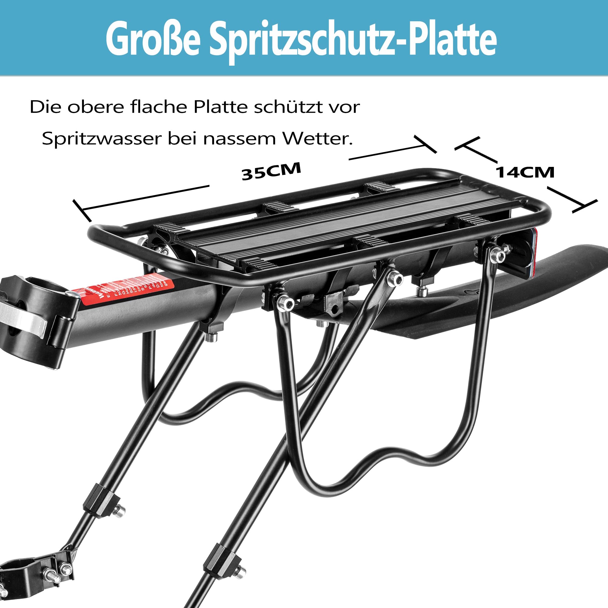 Fahrrad Gepäckträger Set [24-29 Zoll ]- 50KG Tragfähigkeit Fahrrad Gepäckträger Hinten mit Schutzblech und großem Reflektor, Schnellverschluss Fahrradträger für Mountainbike & Rennrad