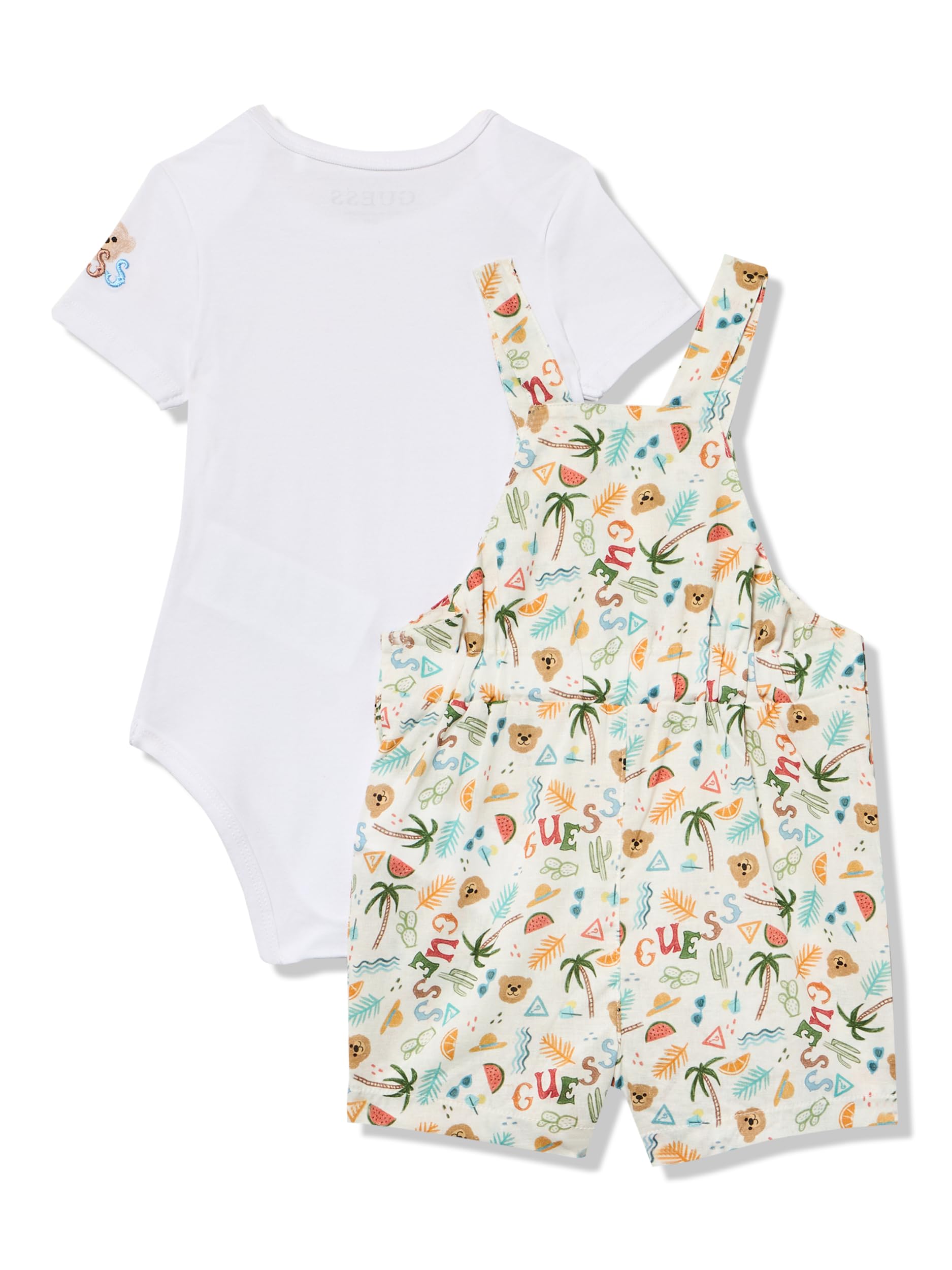 GUESS Body a maniche corte per bambini con pagliaccetto e cappello abbinato, set da 3 pezzi