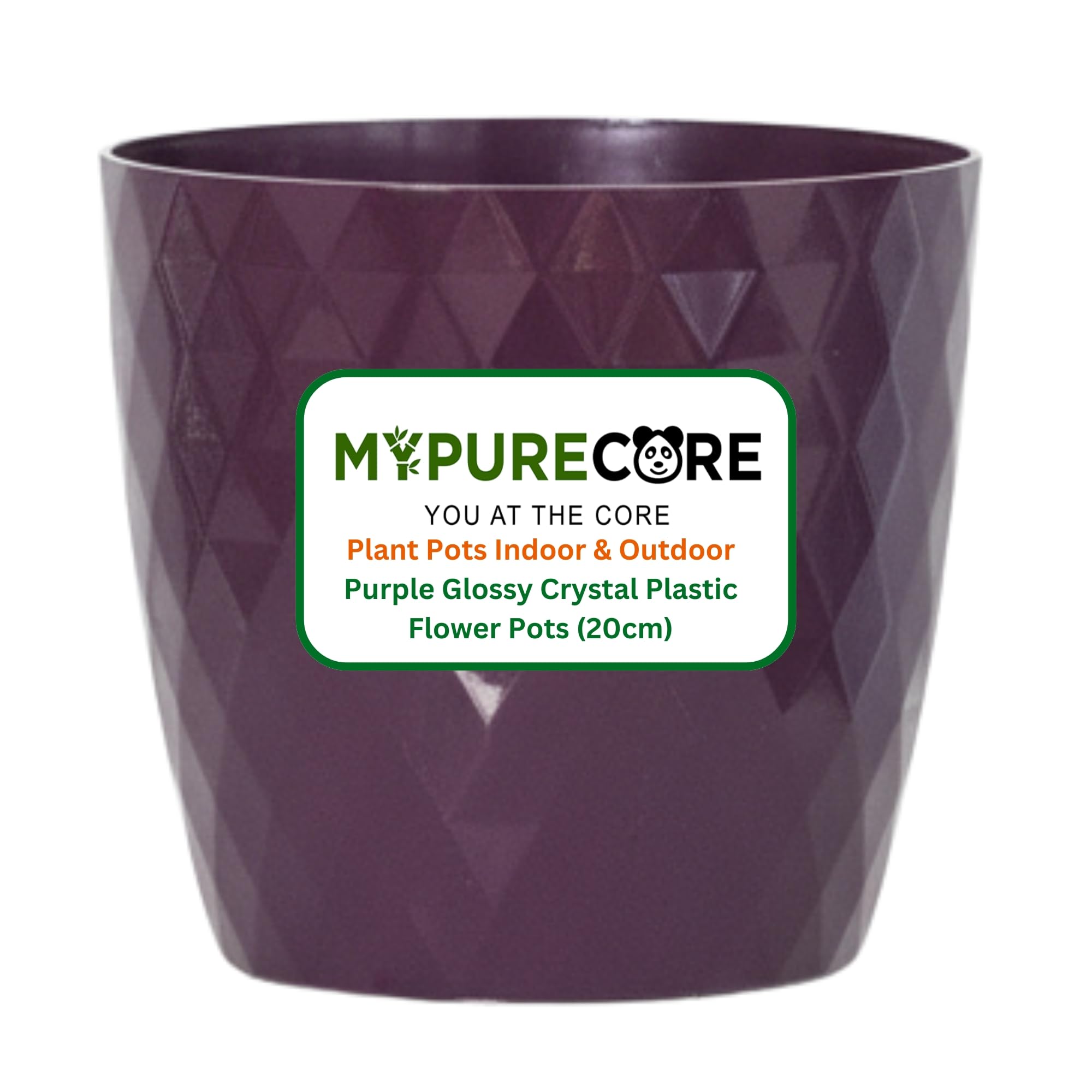 Mypurecore You At The Core Purple Mypurecore Plant Pots Indoor 20Cm – Stylish Decorative Plastic Flower Pot With Glossy Crystal Surface – Durable Indoor & Outdoor Planter For House Plants, Herbs (, 20 Cm)