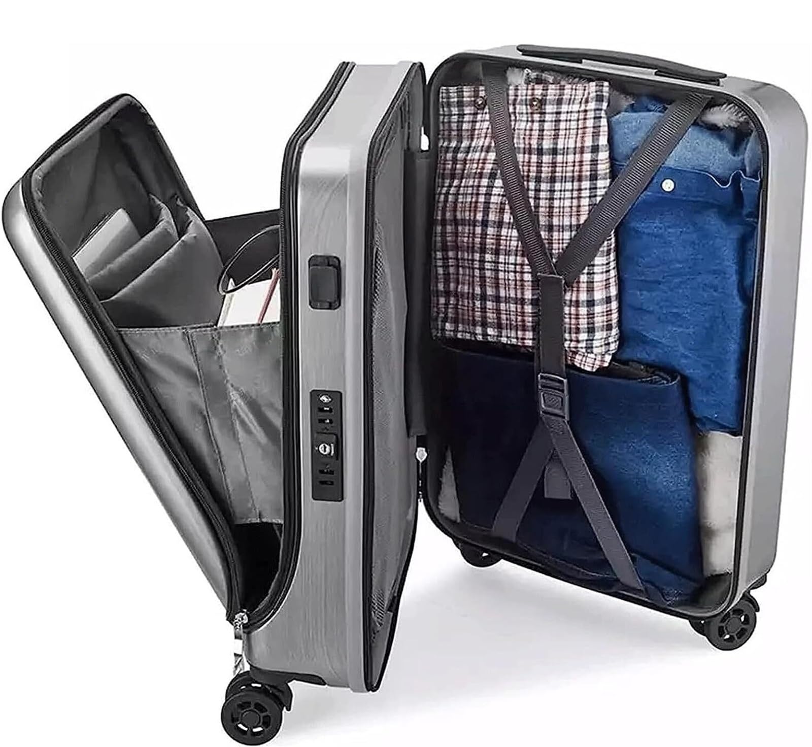 Valigia Valigie Custodia Rigida Ricaricabile con Porta USB Bagaglio A Mano Bagagli Business Bagaglio a Mano(Black)