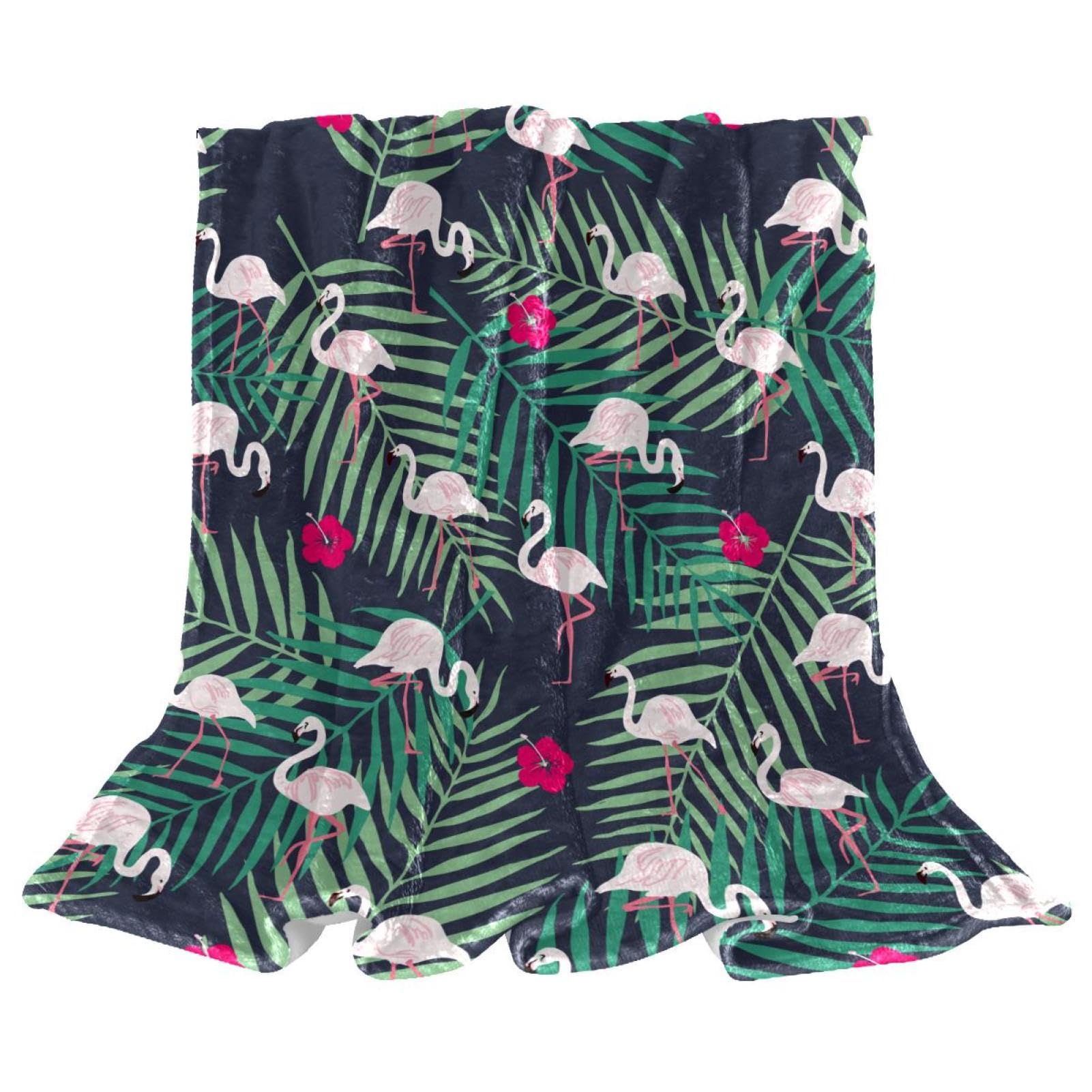Couverture Polaire Lit et Canapé Motif Flamant Rose Grand Format 150x200cm