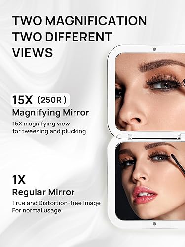 Miniatura 3 de OMIRO Espejo compacto plegable, aumento 1X15X, 3 pulgadas, tamaño de bolsillo, espejo de mano cuadrado para maquillaje de viaje (plateado)