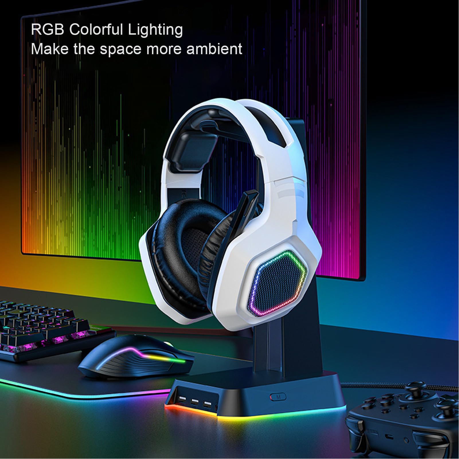 Drfeify Cuffie Wireless Gaming, 2.4Ghz per PC con Microfono e USB bianche, for Gamer, Streaming, Casual Users