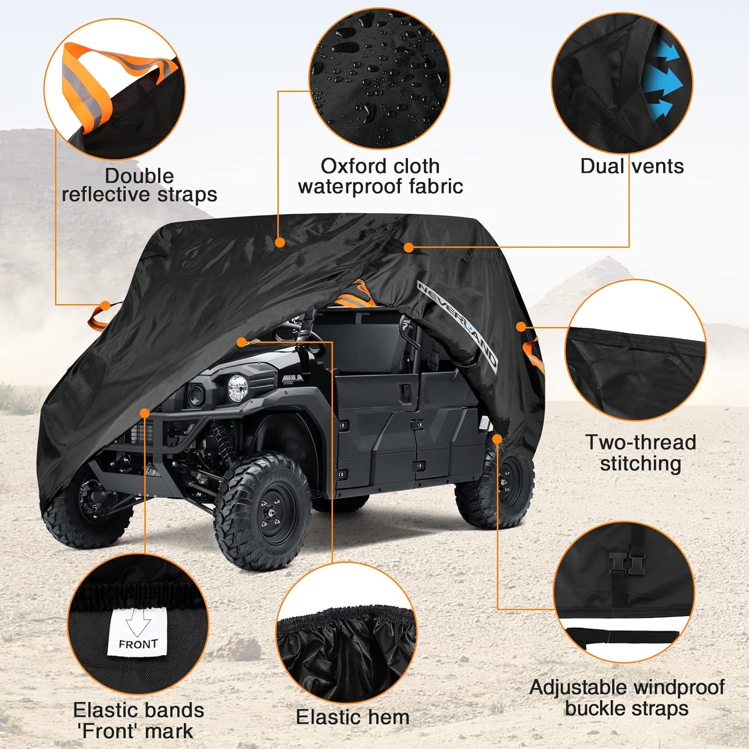 NEVERLAND UTV Abdeckungen, Sonnenschutz, UV-Schutz, Regen, Schnee, Universal, für Kawasaki, Polaris, Honda, Suzuki, Yamaha, Arctic Cat, John Deere, Kymco, Bobcat Argo (4–6 Passagier)