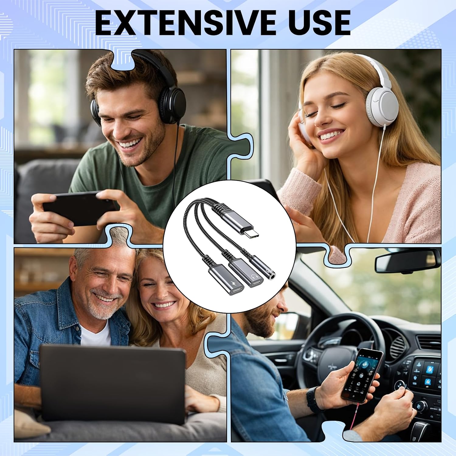 1Pcs USB C Splitter, Dual USB C Headphone Jack Adapter and Charger USB C to 3.5mm Port, Compatible with iPhone 16 15 Pro Max Plus, Samsung Galaxy S25 S24 Ultra More USBC (Black) image 4