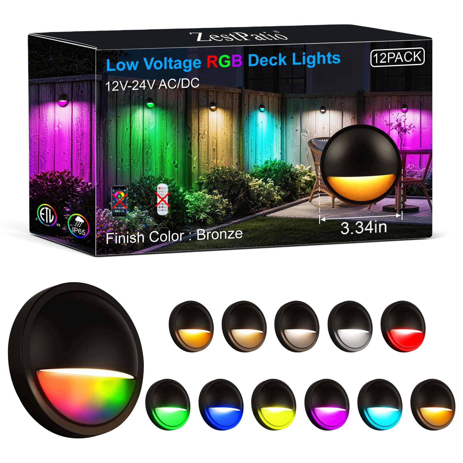 RGB LED Deck Lights Low Voltage Outdoor for Surface Mount