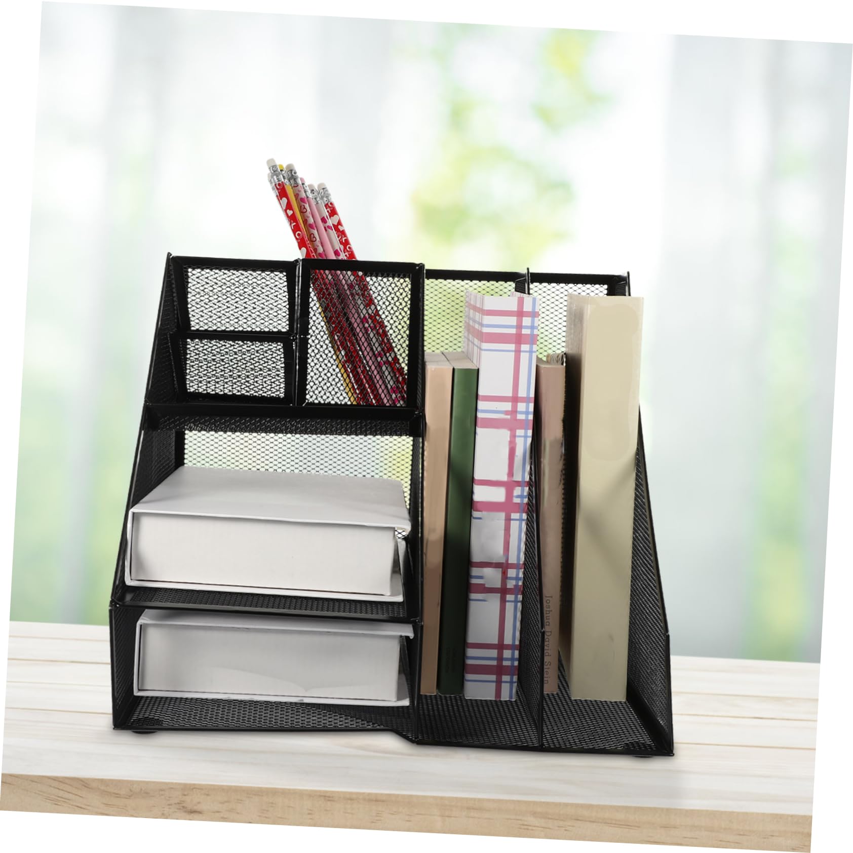 Portadocumenti in Rete Di Metallo Organizzatore Da Scrivania Scomparti Porta File Per Ufficio in Ferro Design Elegante Nero Portapenne Laterale Sinistro Per Penne e Documenti