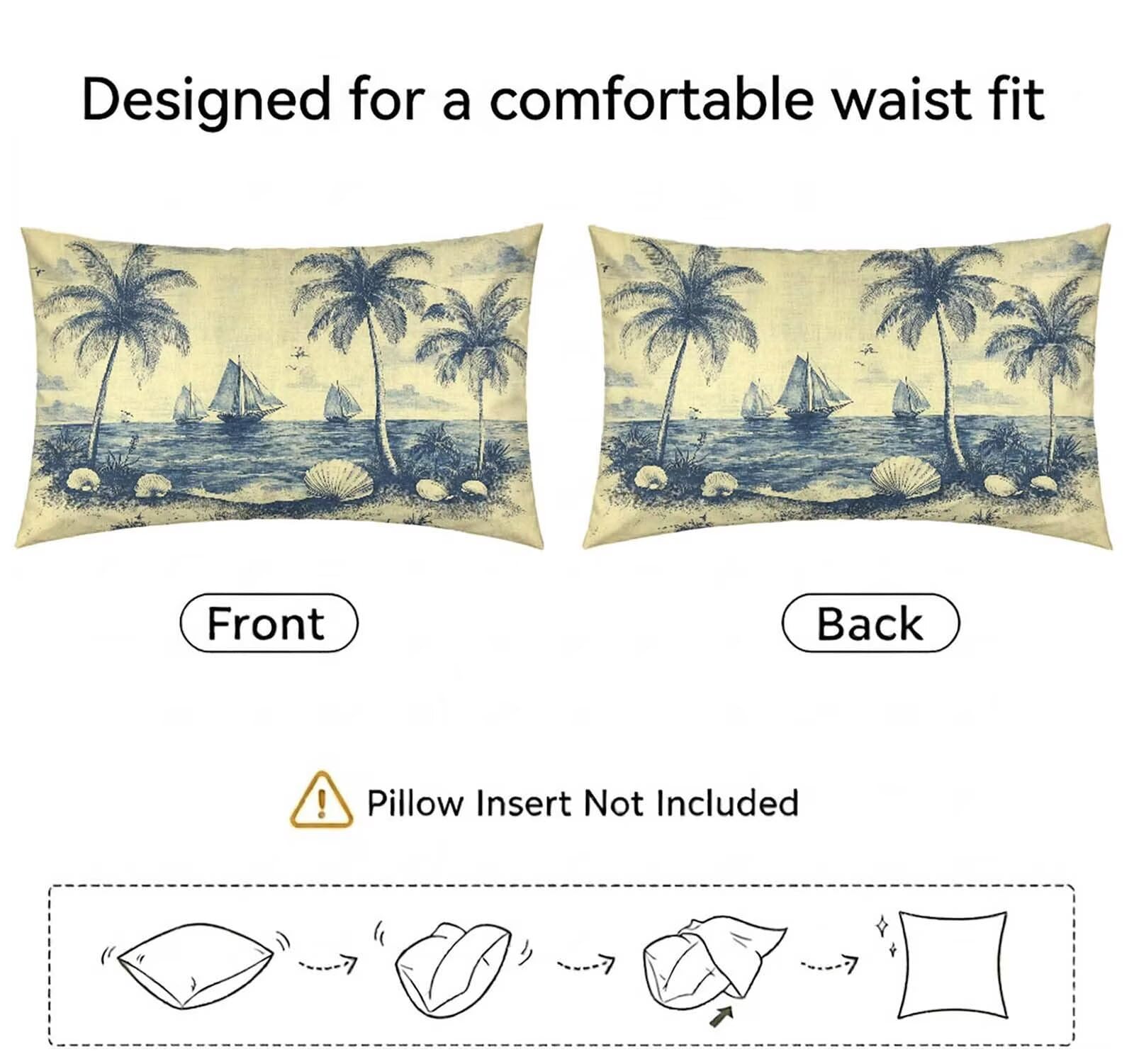 Federe Cuscini Divano 40x60 cm Set di 2 Blu Cuscini da Esterno Impermeabili Rettangolari, Alberi di cocco Decorativi Copricuscini in Lino Cuscino Divano, per Estate Giardino Soggiorno Letto K-2050