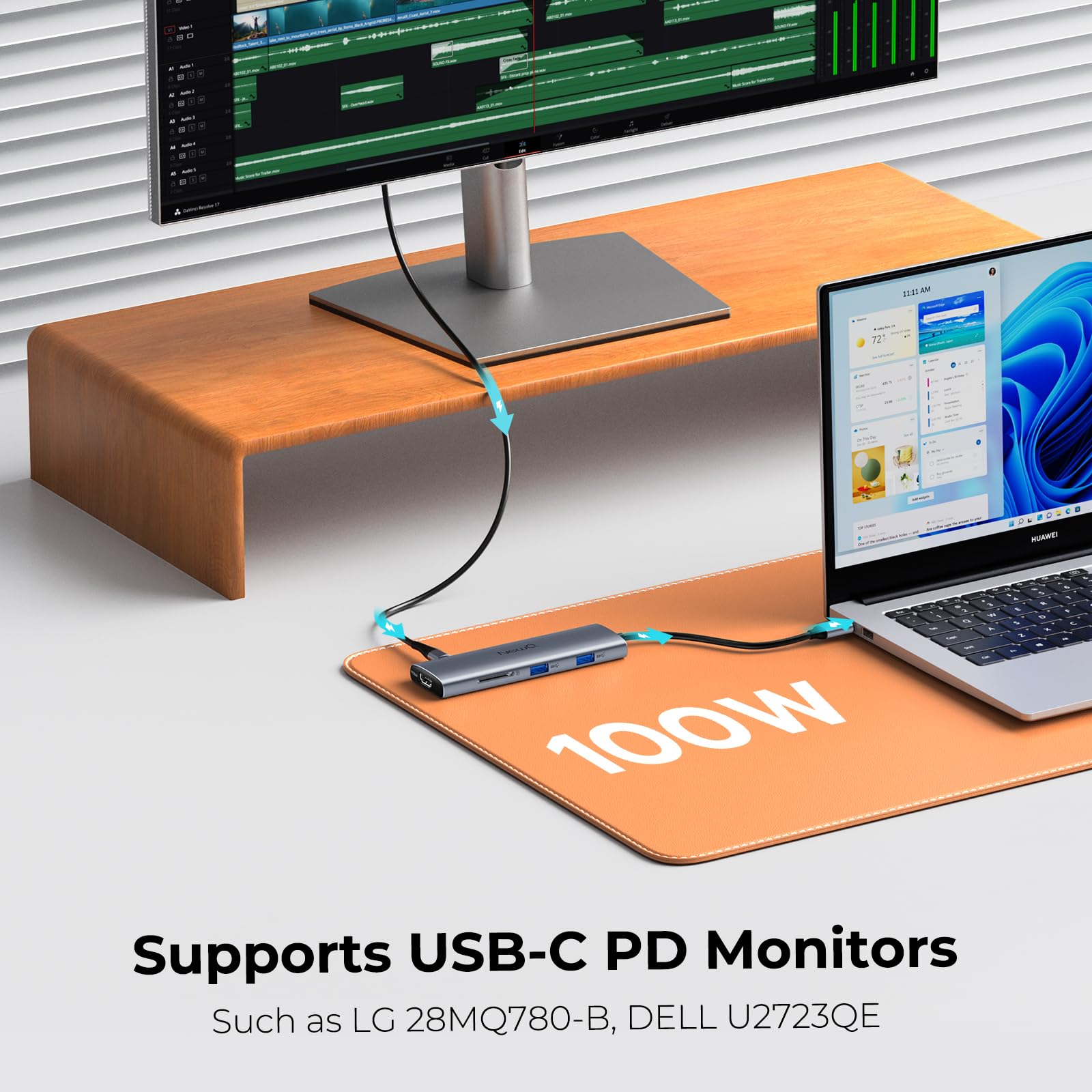 Koncentrator USB C z obsługą Dual/Triple Monitor, 4K 30-60 Hz HDMI, 100 W PD, 6X USB 10 Gbit/s, SD4.0, stacja dokująca typu C do systemu Windows/Chrome OS, z kablem wideo USB C