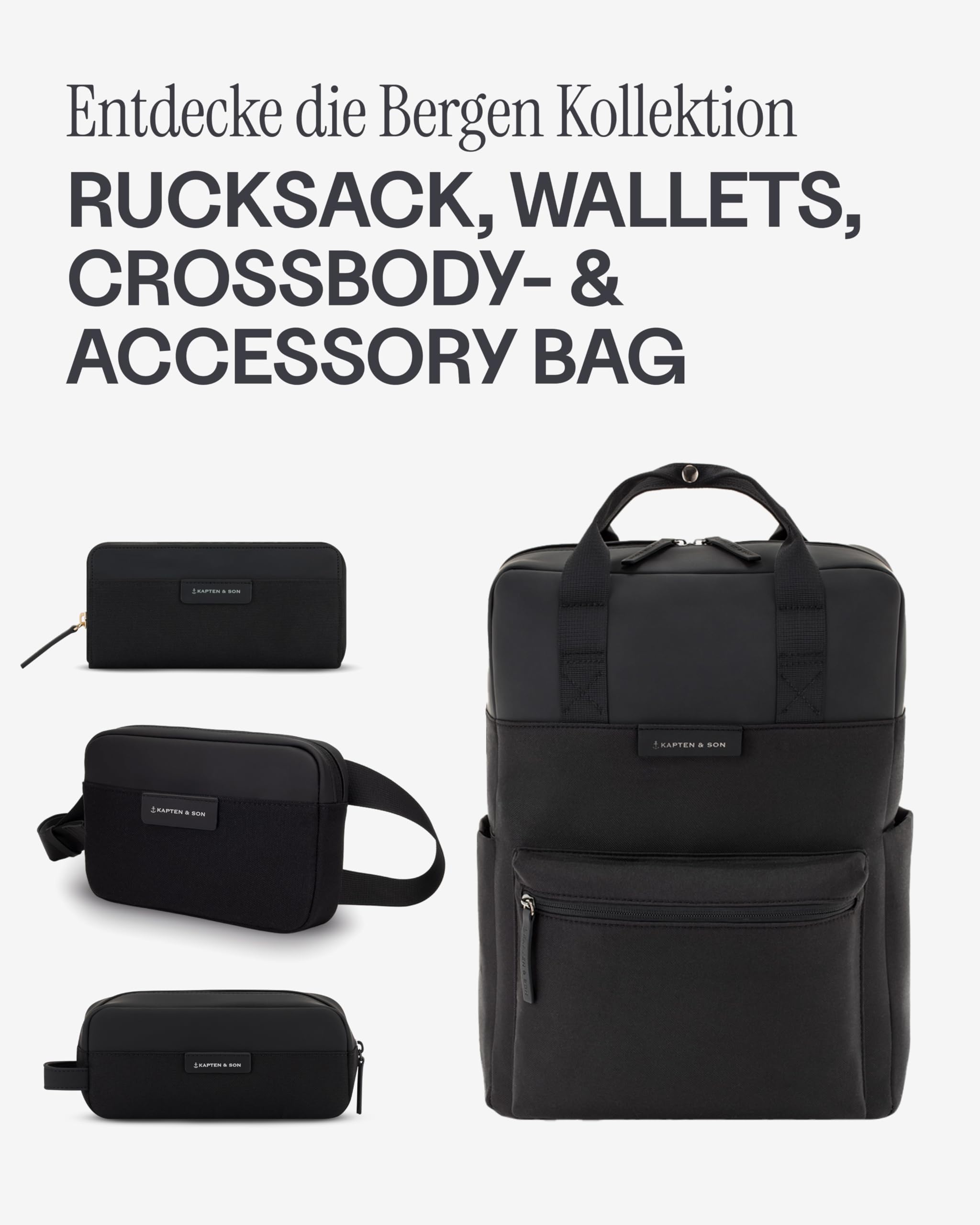 Kapten & Son Geldbörse Damen | Bergen Pro Wallet Large All Black | Damen Portemonnaie Groß Schwarz | Geldbeutel mit 14 Kartenfächern & Kleingeldfach | 10x 20x3 cm