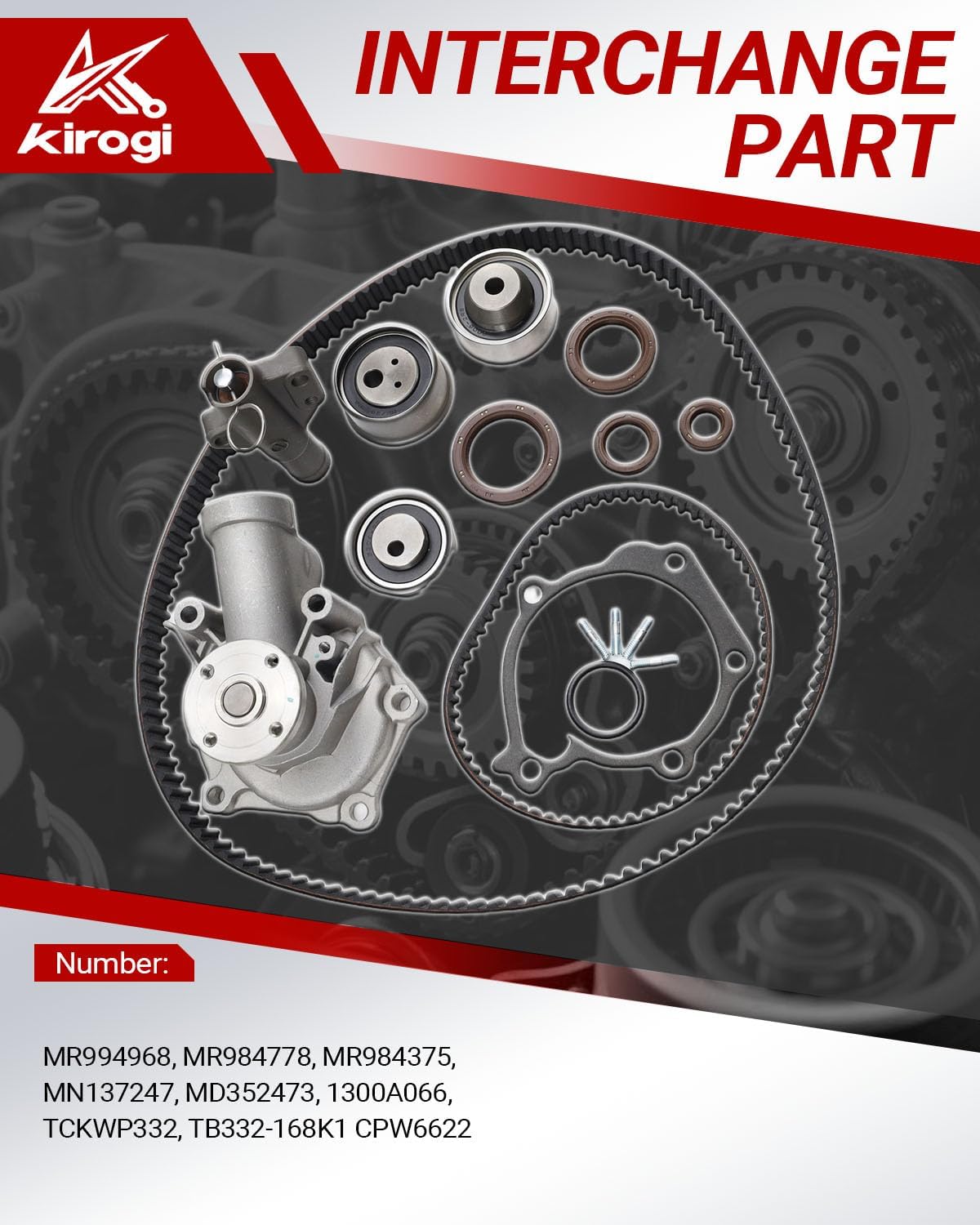 4G69 Timing Belt Kit with Water Pump (13pcs) Replace for Mitsubishi Eclipse 2006-2007, Galant Lancer Outlander 2004-2006 Direct Timing Belt Set Replacement OE Number MR994968 MR984778 MR984375