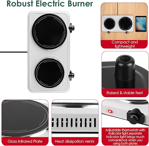 Miniatura 7 de Placa caliente eléctrica de 2000 W para cocinar, quemador infrarrojo de doble control, estufa de placa calefactora portátil, encimera de caravana,